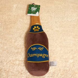 NWT ~ Play On Plush  4" (W) X 12" (H)  Champagne Bottle Dog Toy with a Squeaker